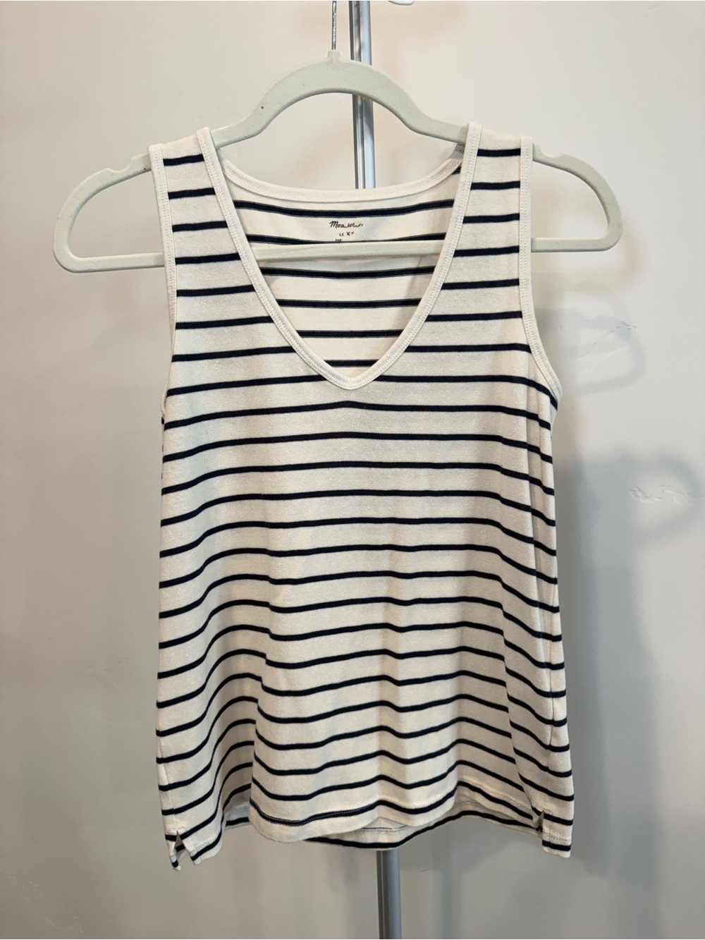 Madewell Navy & White Striped V-Neck Tank